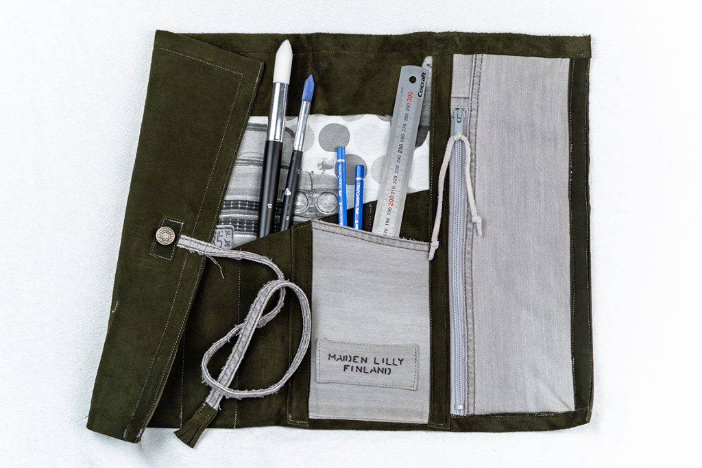 Sivellinrulla Artist Tool Roll Green Leather Tilaustuote